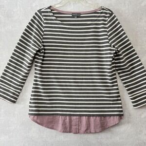 Market & Spruce‎ Shirt Womens Medium Gray Stripe Pink Layered Hem 3/4 Sleeve Top